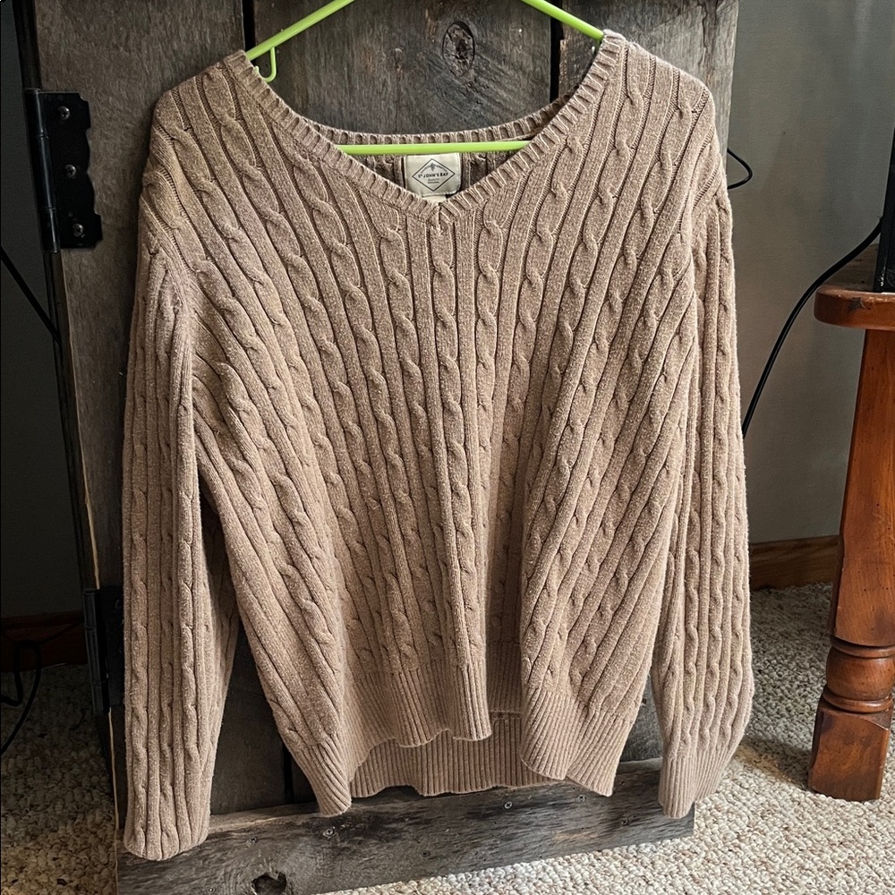 St. John's Bay V-Neck Cable Knit Sweater - Brown